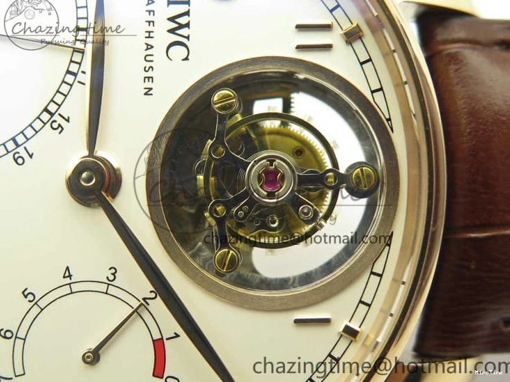 MIROTIME 0209 Portuguese Tourbillon IW504602 RG ZF Best Edition White Dial on Brown Leather Strap Stretchable 7178